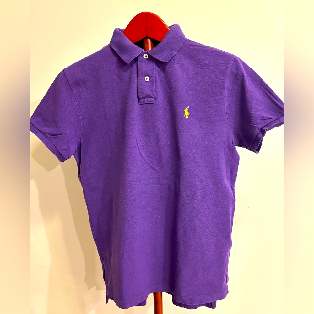 Polo Ralph Lauren Custom Fit Purple Cotton Polo Shirt with Yellow Logo